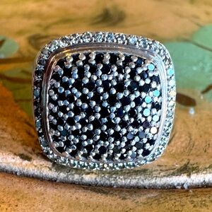 David Yurman Albion 925 Silver Black /White Diamond Ring size 6 3/4